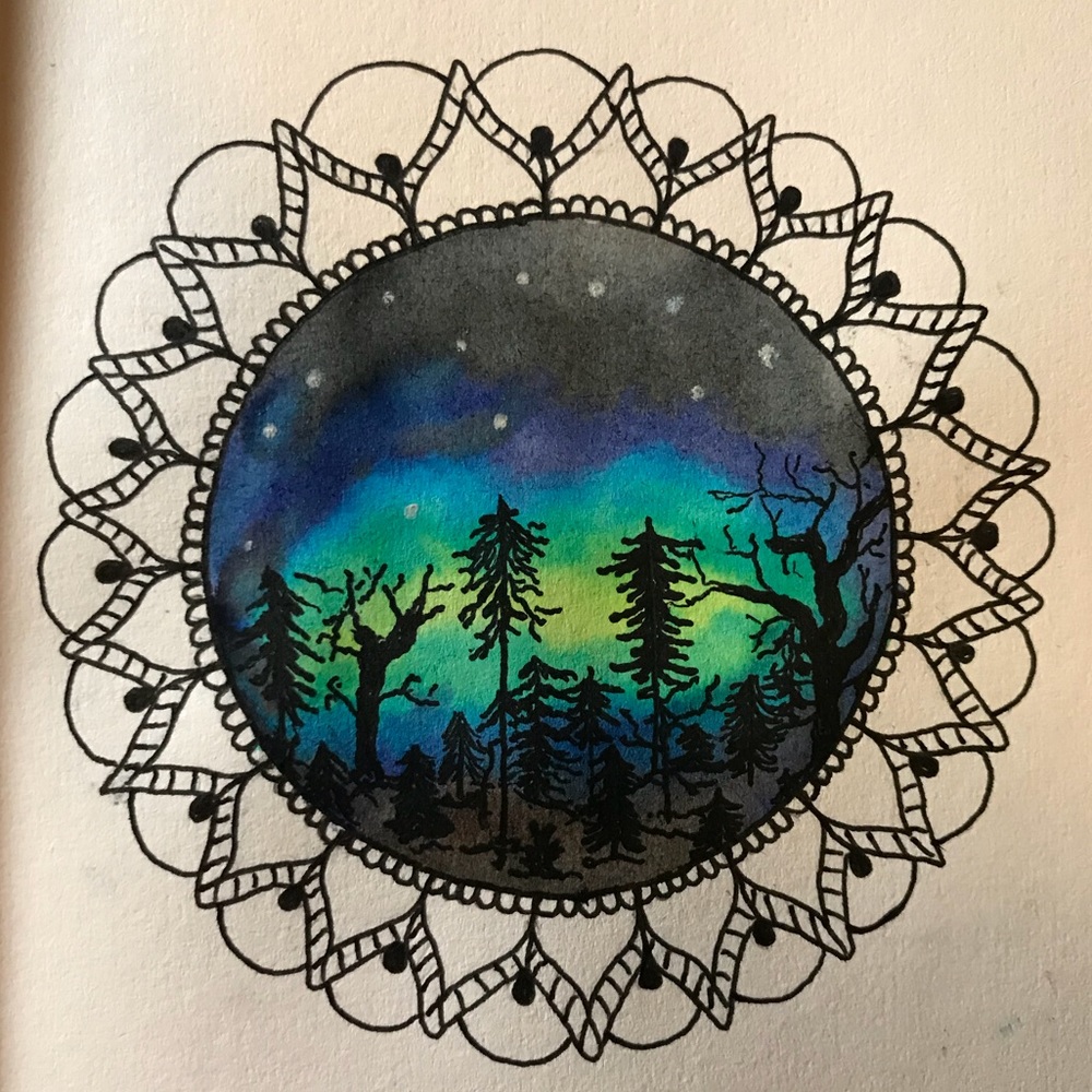 Northern lights watercolor painting